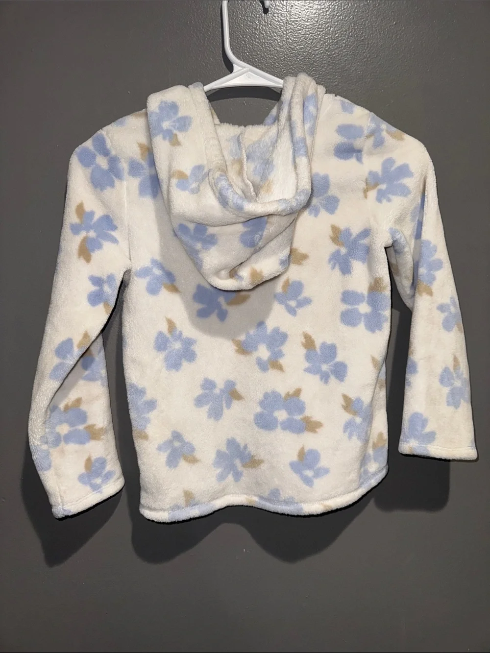 Carter's White Hooded Fleece Top with Light Blue and Tan Floral Print